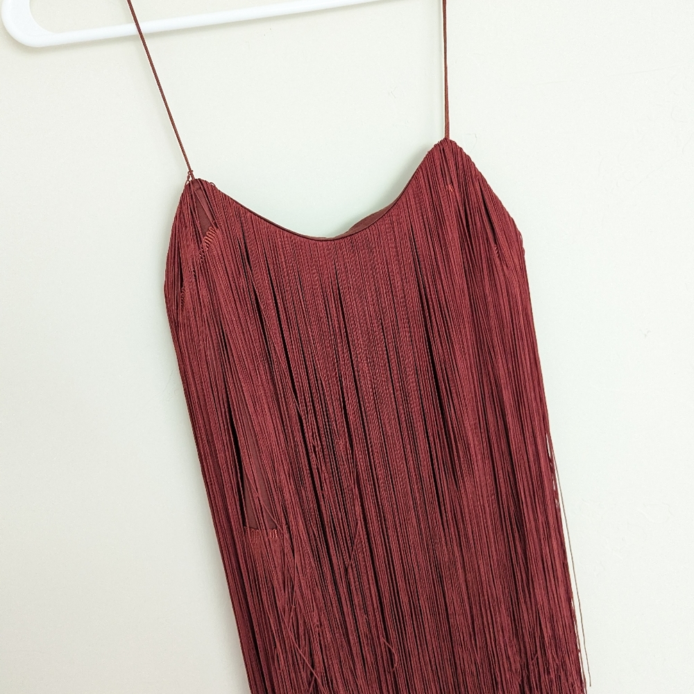 ZARA FRINGE KNIT MIDI DRESS BROWN S M NWT - Picture 9 of 10